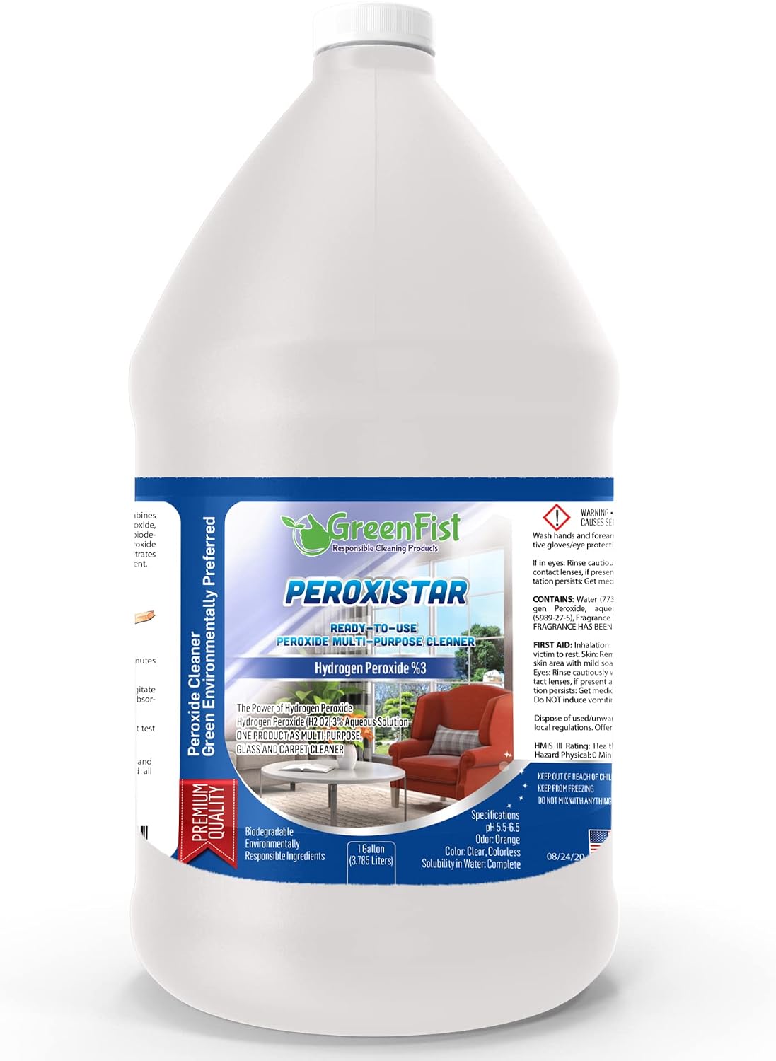 GreenFist Hydrogen Peroxide All Purpose Cleaner, Ready to Use, 1 Gallon (Glass, Carpet and Stain Remover)