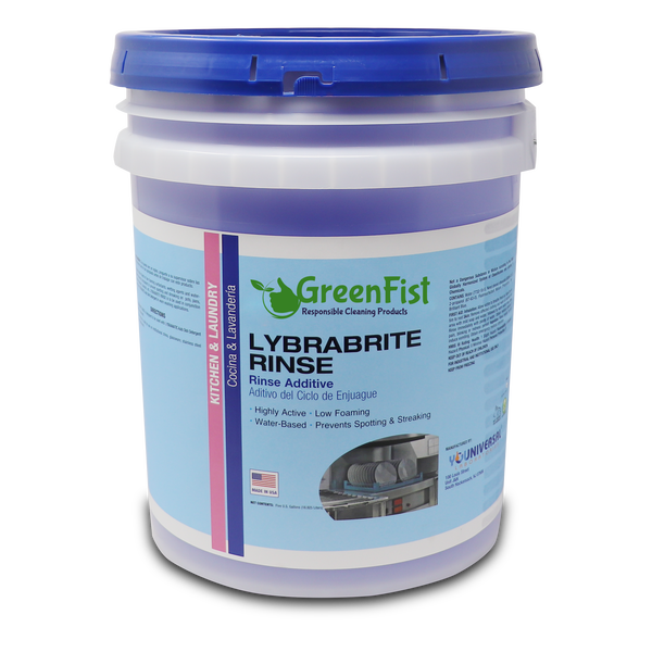 Commercial Dishwasher Rinse Aid & Agent For Industrial Dishwasher Machines 5 Gallon Pail Lybrabrite [Ready-to-Use] - GreenFist