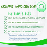 GreenFist Hand Dish Soap - Professional Kitchen Pot & Pan Wash Liquid Cleaner [Concentrated] – Non Toxic, Light or Heavy Use, Lemon Scent }, 1 Gallon - GreenFist