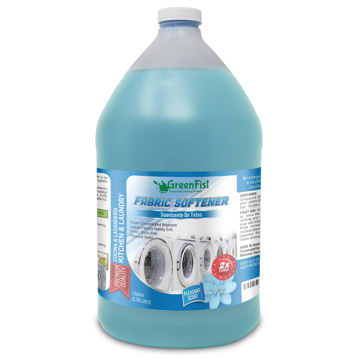GreenFist Liquid Fabric Laundry Softener & Conditioner Fresh Smell Odor Eliminator Formula - Pleasant Scent, 1 Gallon - GreenFist