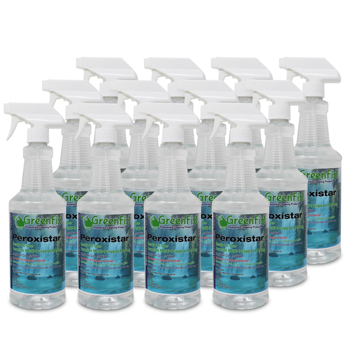 GreenFist PeroxiStar Hydrogen Peroxide Multi Surface Cleaner [Ready to Use], (Spray Bottles 12 x 32 oz) - GreenFist