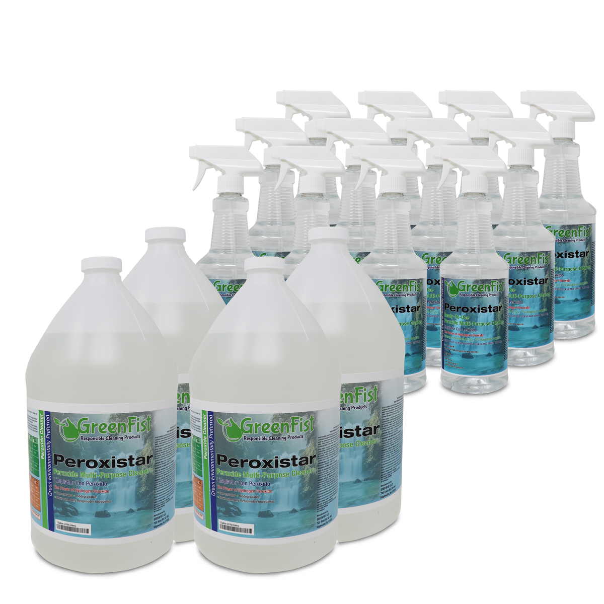GREENFIST ALL PURPOSE HYDROGEN PEROXIDE CLEANER WITH CITRUS FRAGRANCE [ CONCENTRATED ] MAKES 64 GALLONS READY TO USE (4 GALLONS) + GreenFist PeroxiStar Hydrogen Peroxide Multi Surface Cleaner