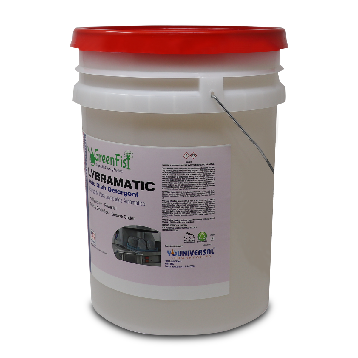 Lybramatic | Commercial Industrial Grade Dishwasher [Ready-to-Use] Detergent ,5 Gallon Pail - GreenFist