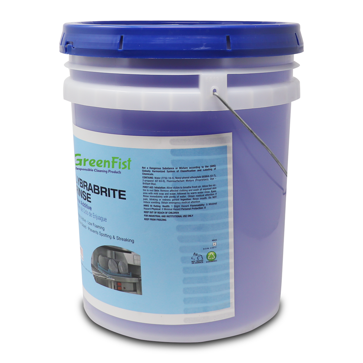 Commercial Dishwasher Rinse Aid & Agent For Industrial Dishwasher Machines 5 Gallon Pail Lybrabrite [Ready-to-Use] - GreenFist